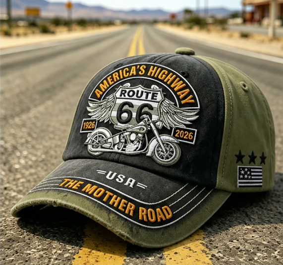 Retro US Route 66 100th Anniversary Art Printed Casual Baseball Cap