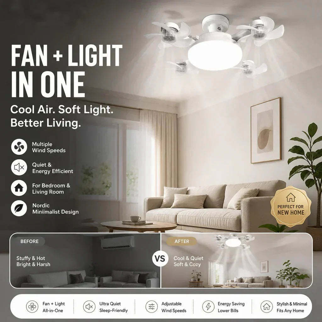 ⏰🔥LIMITED TIME 50% OFF!🔥Foldable Socket Ceiling Fan Light with Remote, Energy-Saving Cooling & Lighting for Bedroom & Home