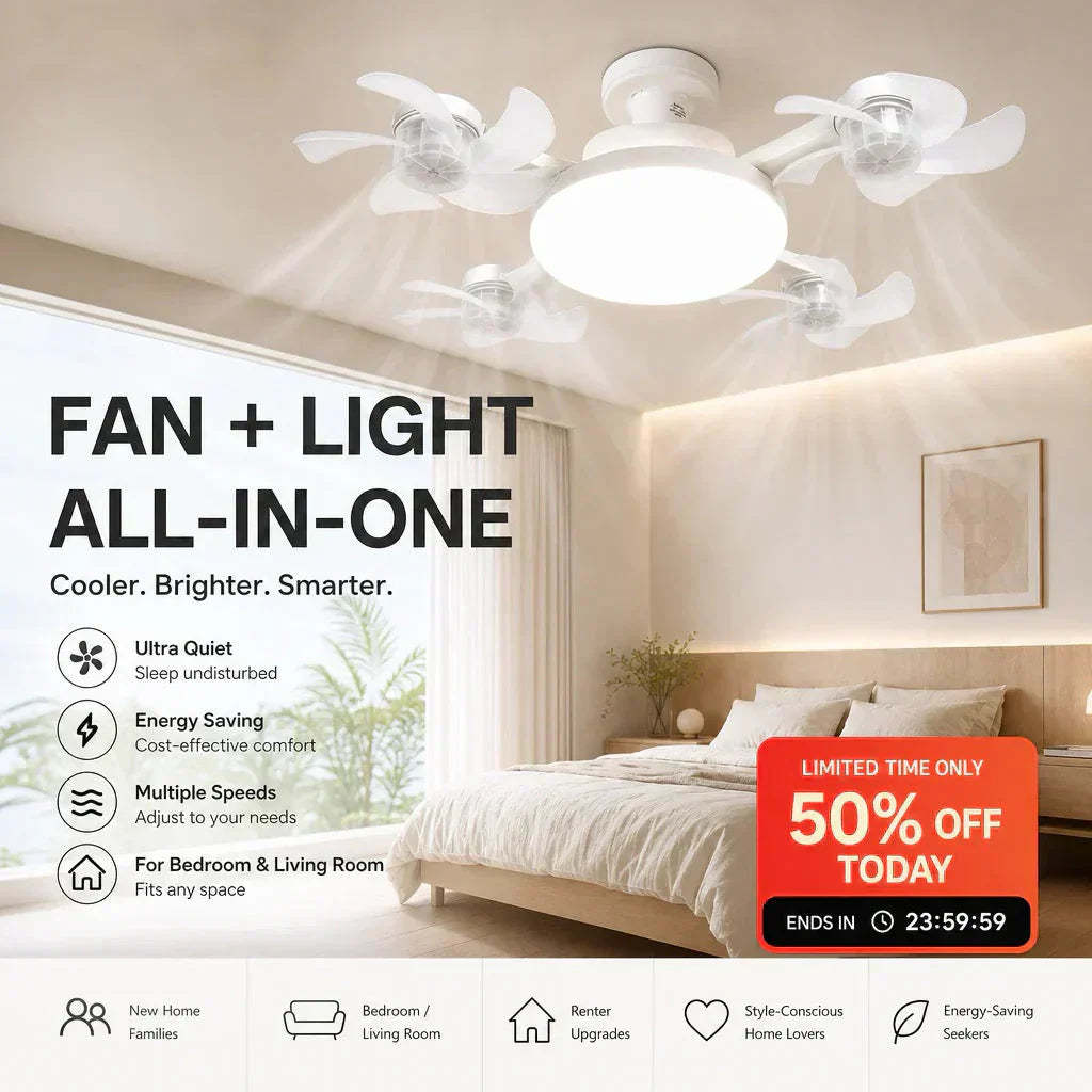 ⏰🔥LIMITED TIME 50% OFF!🔥Foldable Socket Ceiling Fan Light with Remote, Energy-Saving Cooling & Lighting for Bedroom & Home