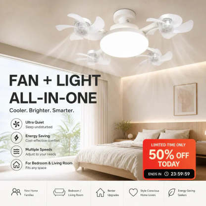 ⏰🔥LIMITED TIME 50% OFF!🔥Foldable Socket Ceiling Fan Light with Remote, Energy-Saving Cooling & Lighting for Bedroom & Home