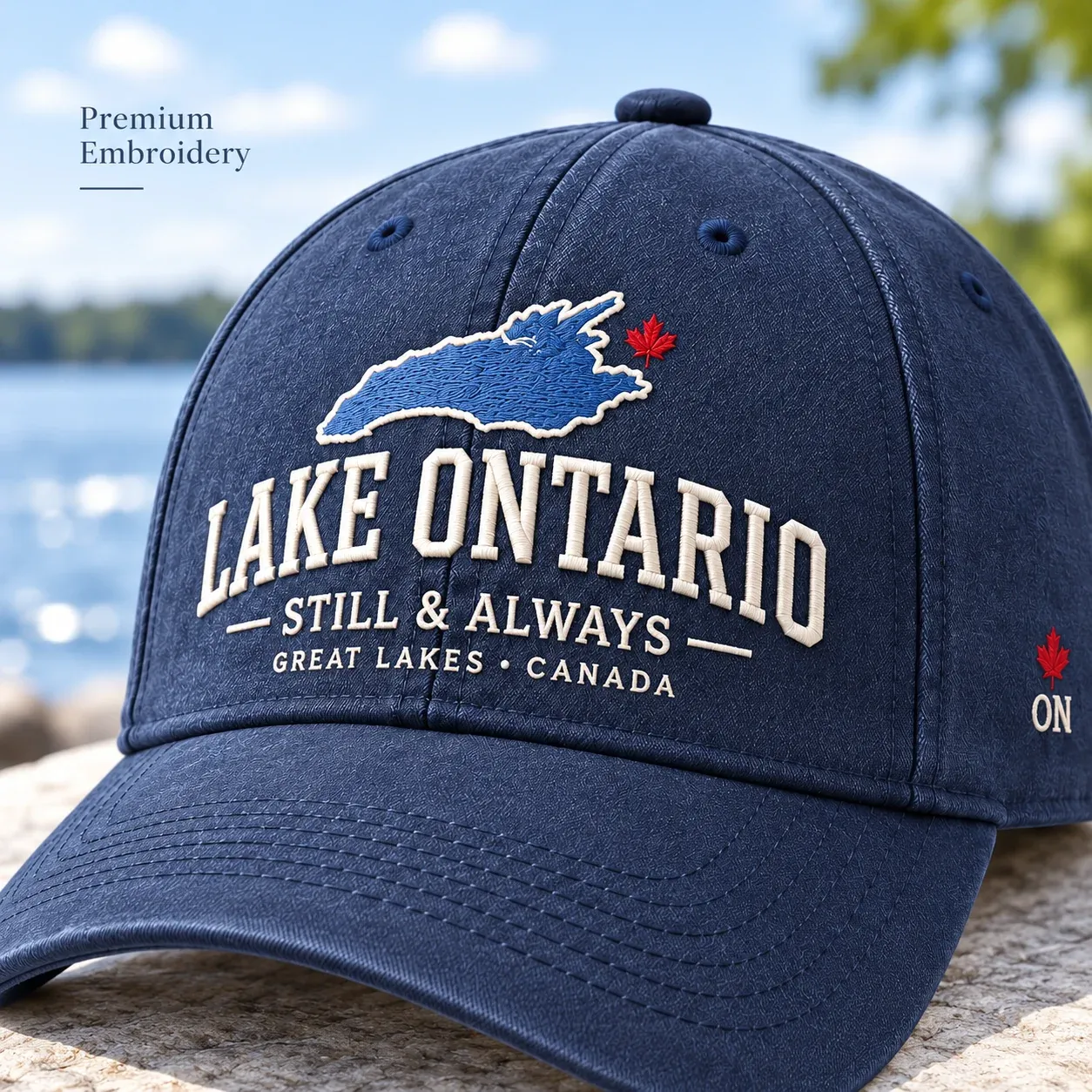 Lake Ontario embroidered cap detail