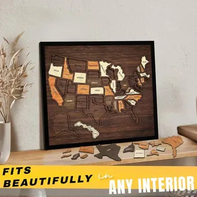 🔥Last Day 49% OFF -🇺🇸 Wooden USA Travel Map Puzzle🧩A Stylish Way to Track Your Journey