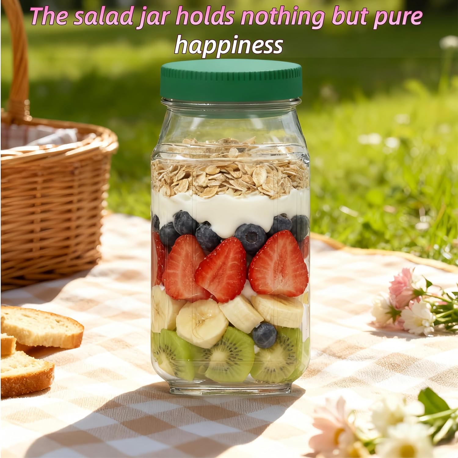 Salad Pod – Leakproof Mason Jar Style Salad Container with Side Hatch Bowl Design