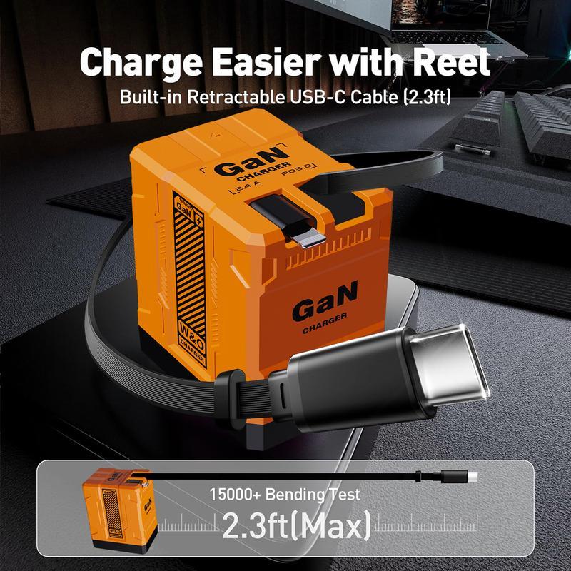 W&O 4-in-1 GaN PD3.0 Fast Charger with Retractable Cables