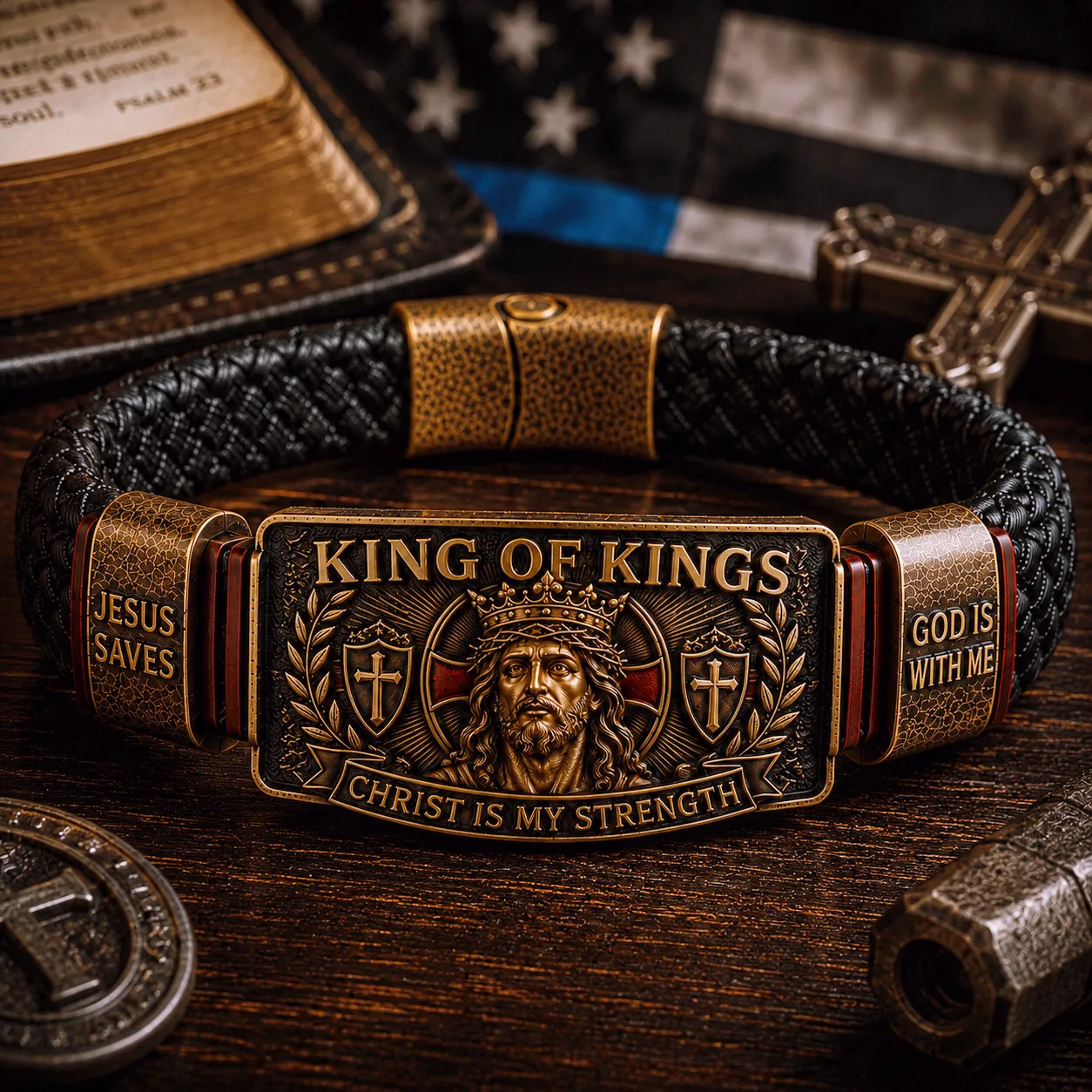 ✝️ King of Kings Faith Bracelet – Adjustable Christian Wristband Gift