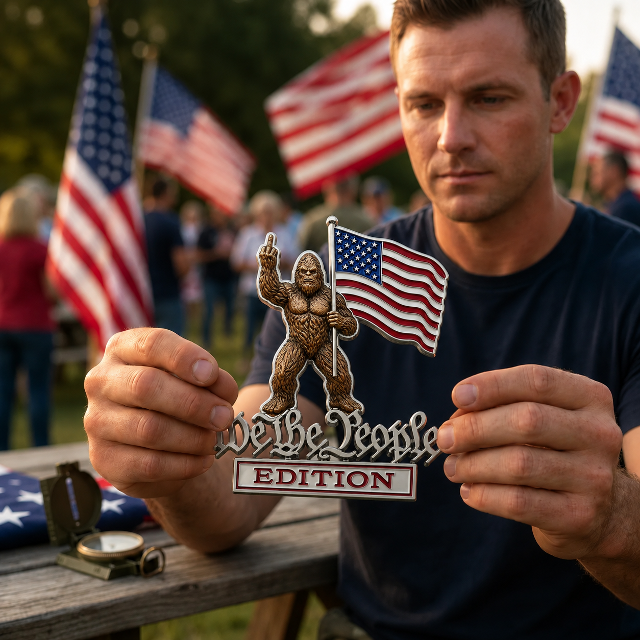 🔥Father's Day Hot Sale👣BigFoot We The People Patriot Flag Edition Car Emblem Metal Decorative Badge- Made in USA