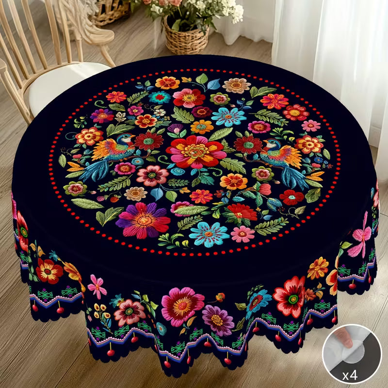 🔥Hot Sale🔥Mexican Floral Tablecloth With Scalloped Edge