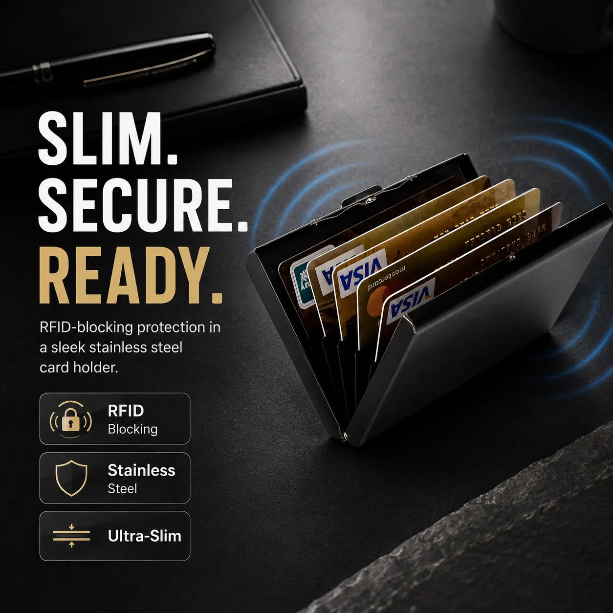 Slim RFID blocking metal card holder
