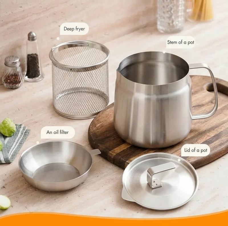 68oz Large Capacity Fryer Pot with Basket and Oil Strainer Design