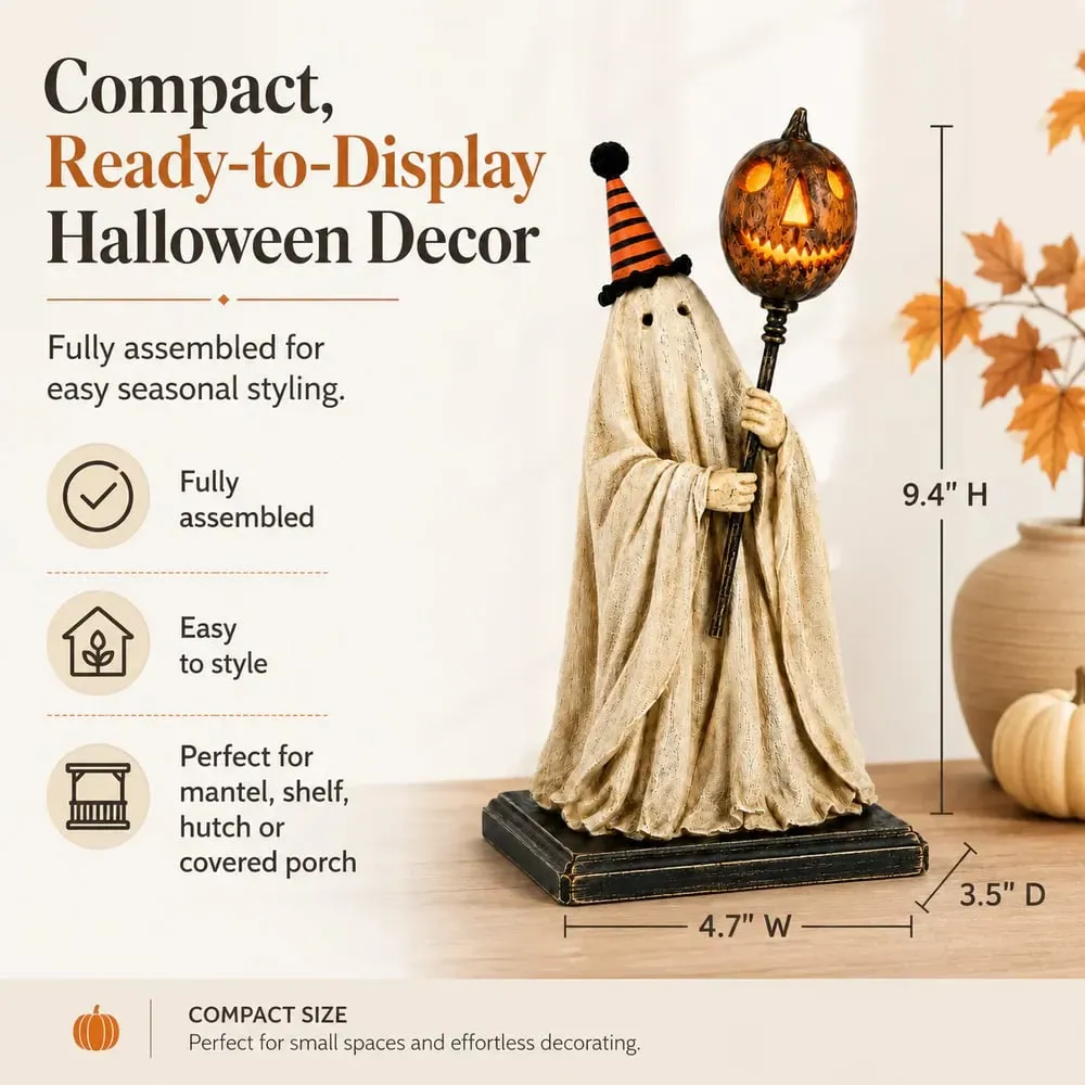 🏆Summerween Sale 49% OFF 👻🎃 Lighted Vintage Ghost Figurine with Glowing Pumpkin Staff
