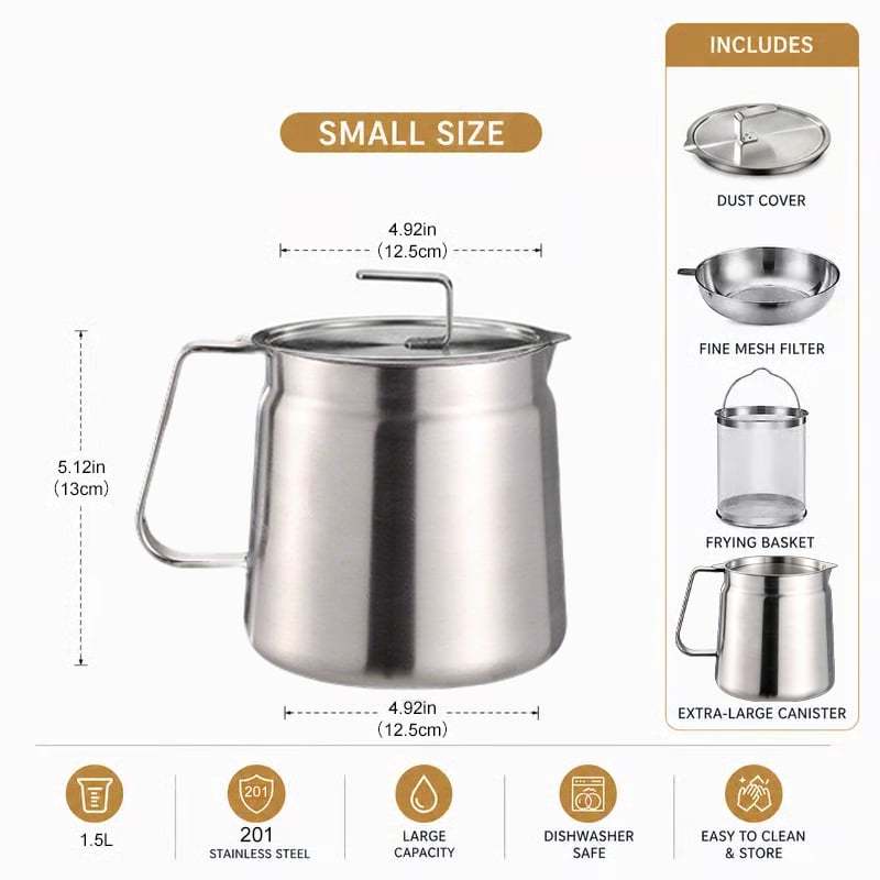 68oz Large Capacity Fryer Pot with Basket and Oil Strainer Design