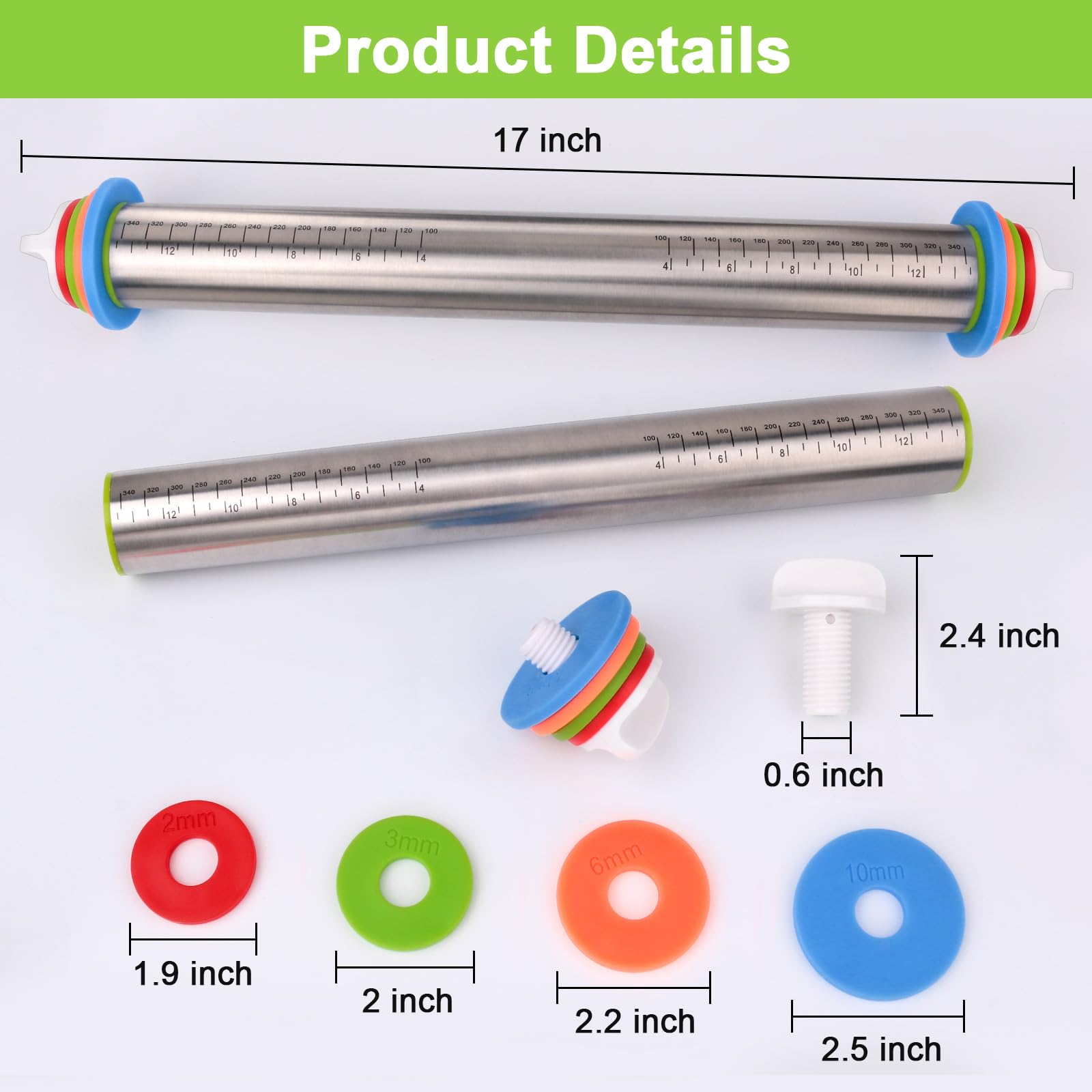 🎄Holiday Pre-Sale Save 49%🔥Adjustable Stainless Steel Rolling Pin with Thickness Rings