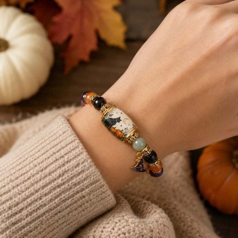 🔥LAST DAY 50% OFF👻Limited Edition 2026 Halloween Black Cat Pumpkin Beaded Bracelet Gift Set🎁