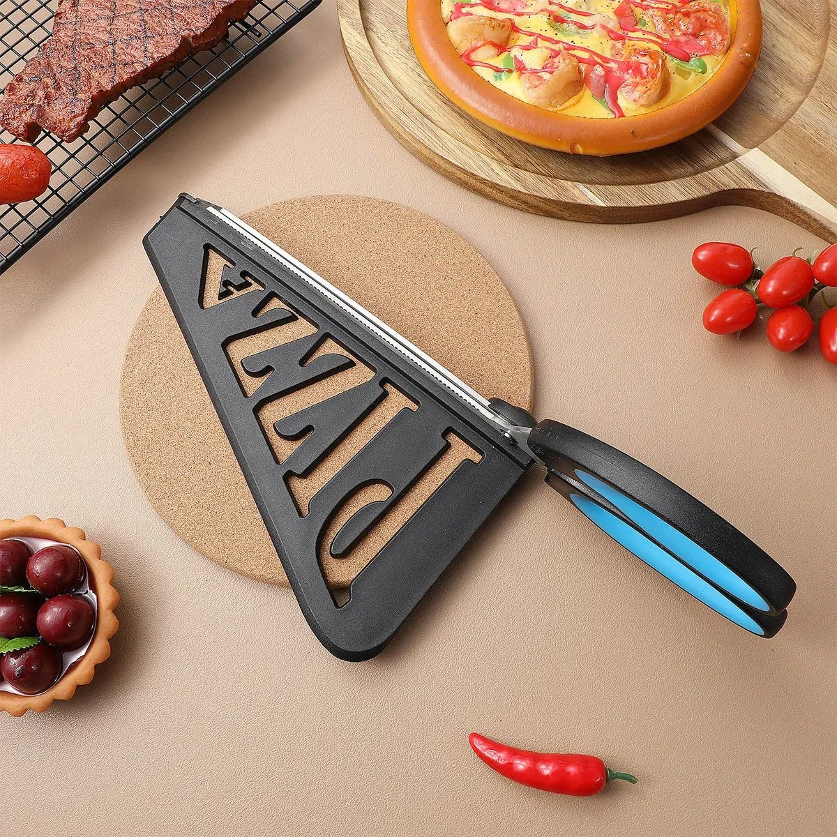 🍕✂️Stainless Steel Pizza Scissor, Non-Stick Pizza with Firm Grip Base, Grade Pizza,Slicer & Pizza Server