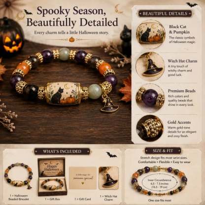 🔥LAST DAY 50% OFF👻Limited Edition 2026 Halloween Black Cat Pumpkin Beaded Bracelet Gift Set🎁