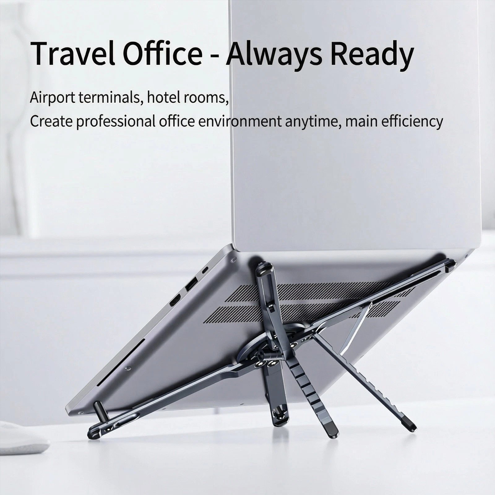Adjustable Aluminum Laptop Stand with Integrated Magnetic Phone Holder | Portable & Foldable Desktop Riser for Laptops and Tablets