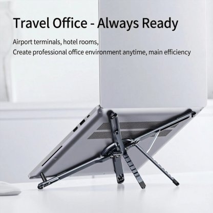 Adjustable Aluminum Laptop Stand with Integrated Magnetic Phone Holder | Portable & Foldable Desktop Riser for Laptops and Tablets