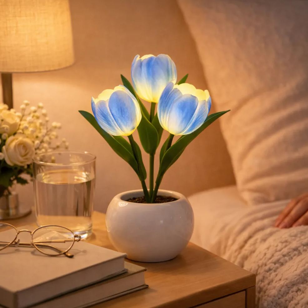 LED Tulip Night Light  Dimmable Plug-in Romantic Flower Lamp Artificial Bloom Mother’s Day Gift