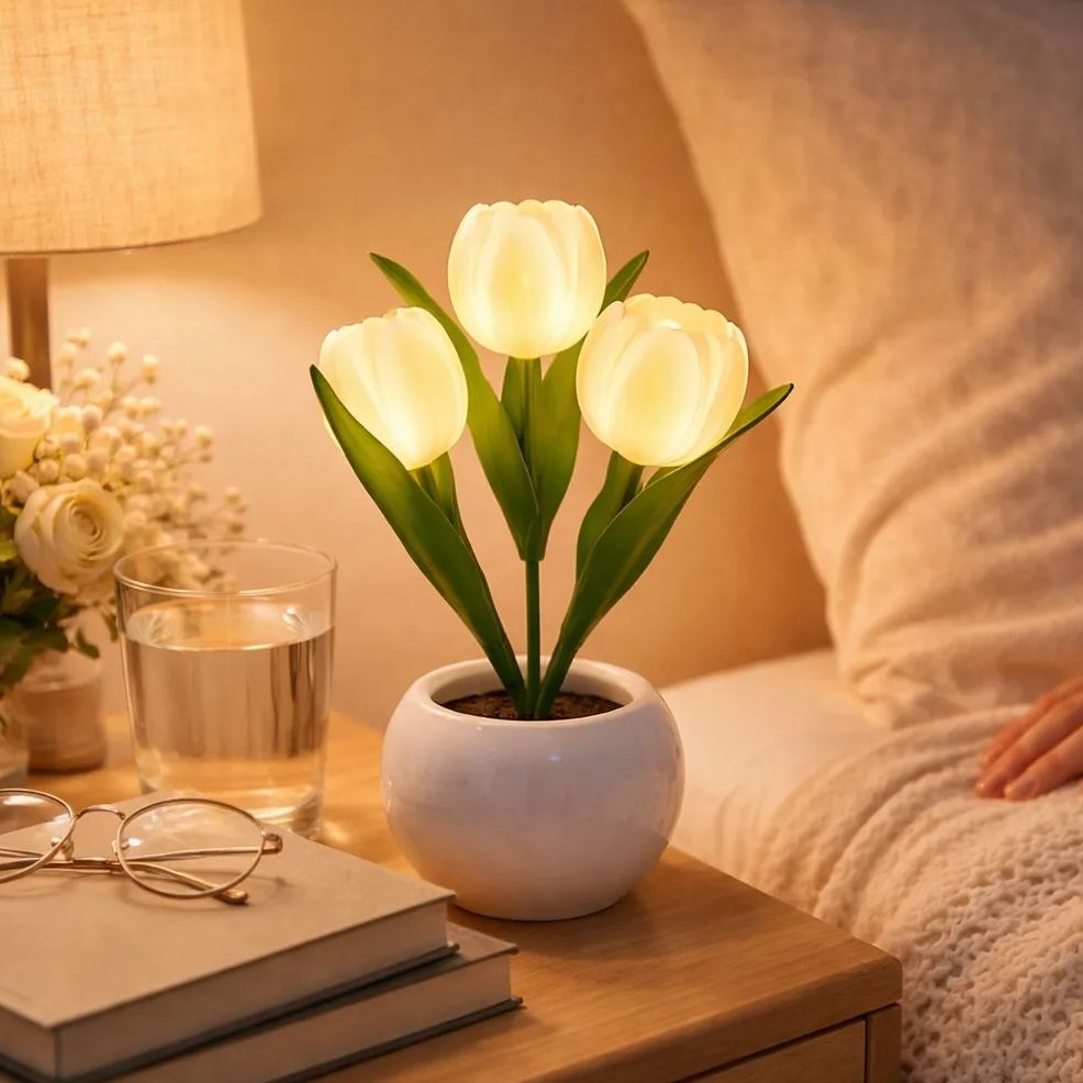 LED Tulip Night Light  Dimmable Plug-in Romantic Flower Lamp Artificial Bloom Mother’s Day Gift