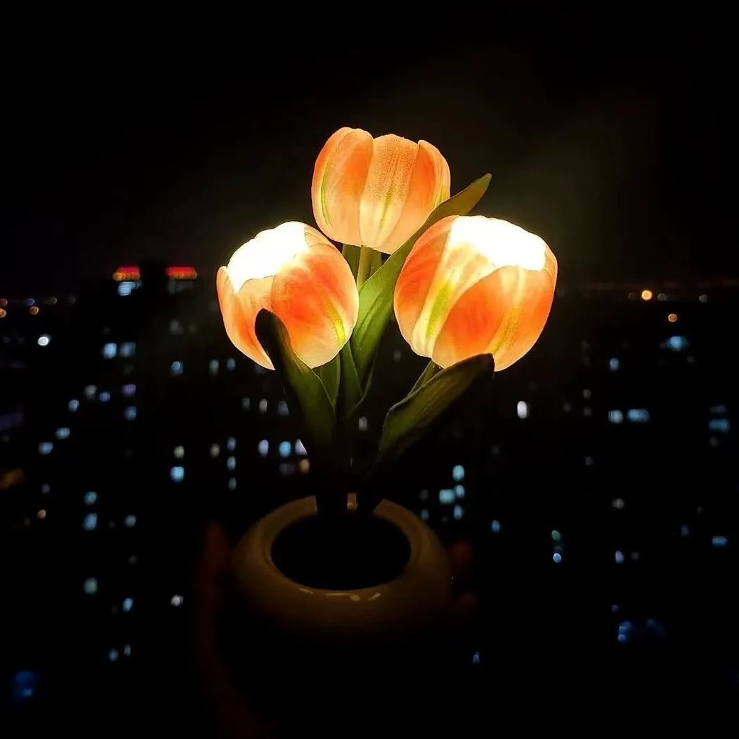 LED Tulip Night Light  Dimmable Plug-in Romantic Flower Lamp Artificial Bloom Mother’s Day Gift