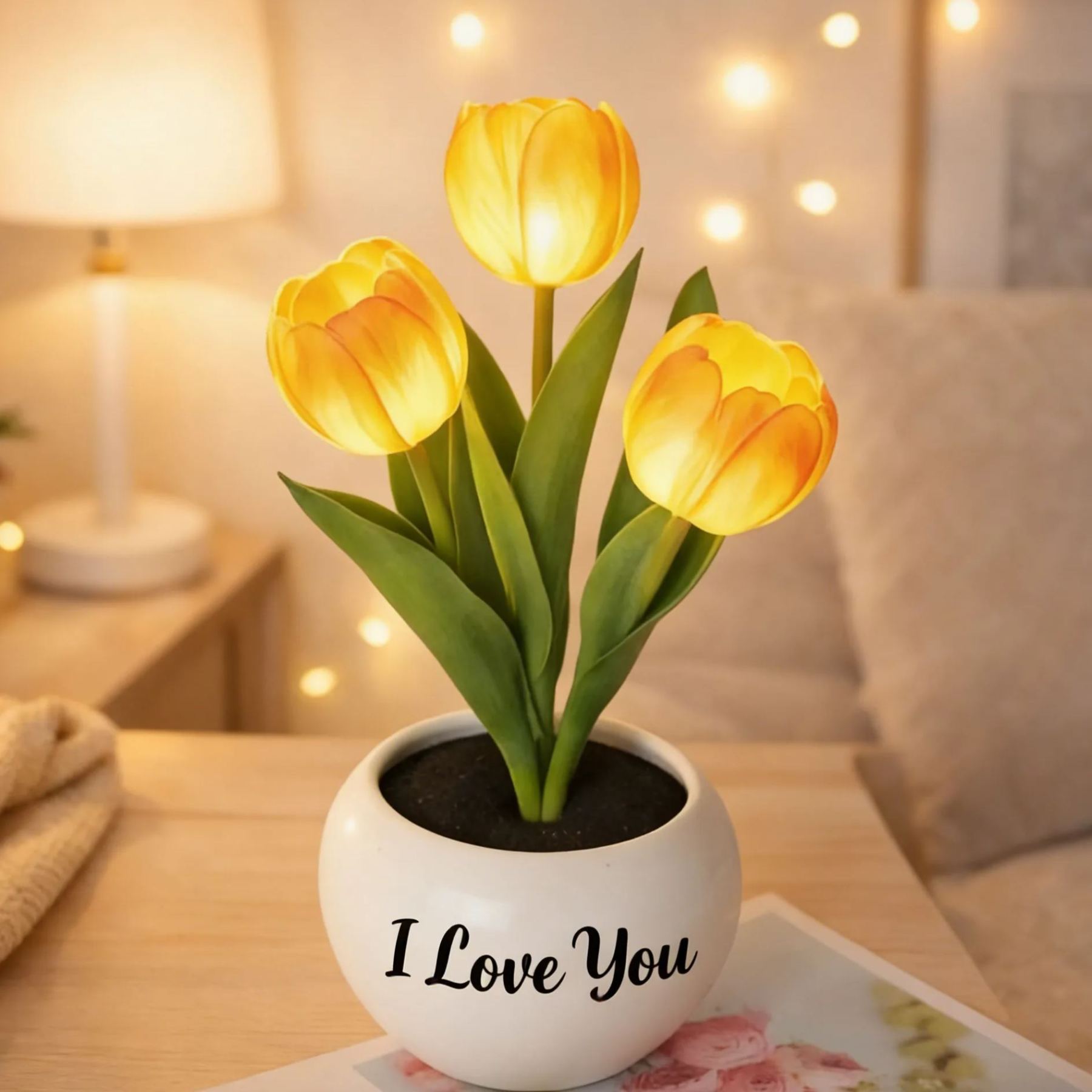 LED Tulip Night Light  Dimmable Plug-in Romantic Flower Lamp Artificial Bloom Mother’s Day Gift