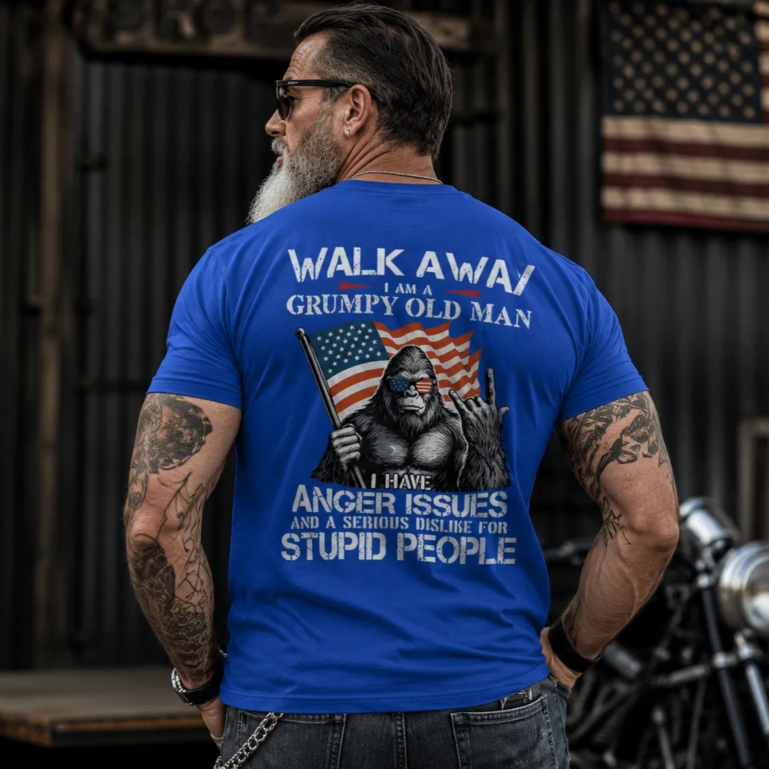 Walk Away I Am A Grumpy Old Man America BigFoot Custom Year Gen X 100% Cotton T-Shirt