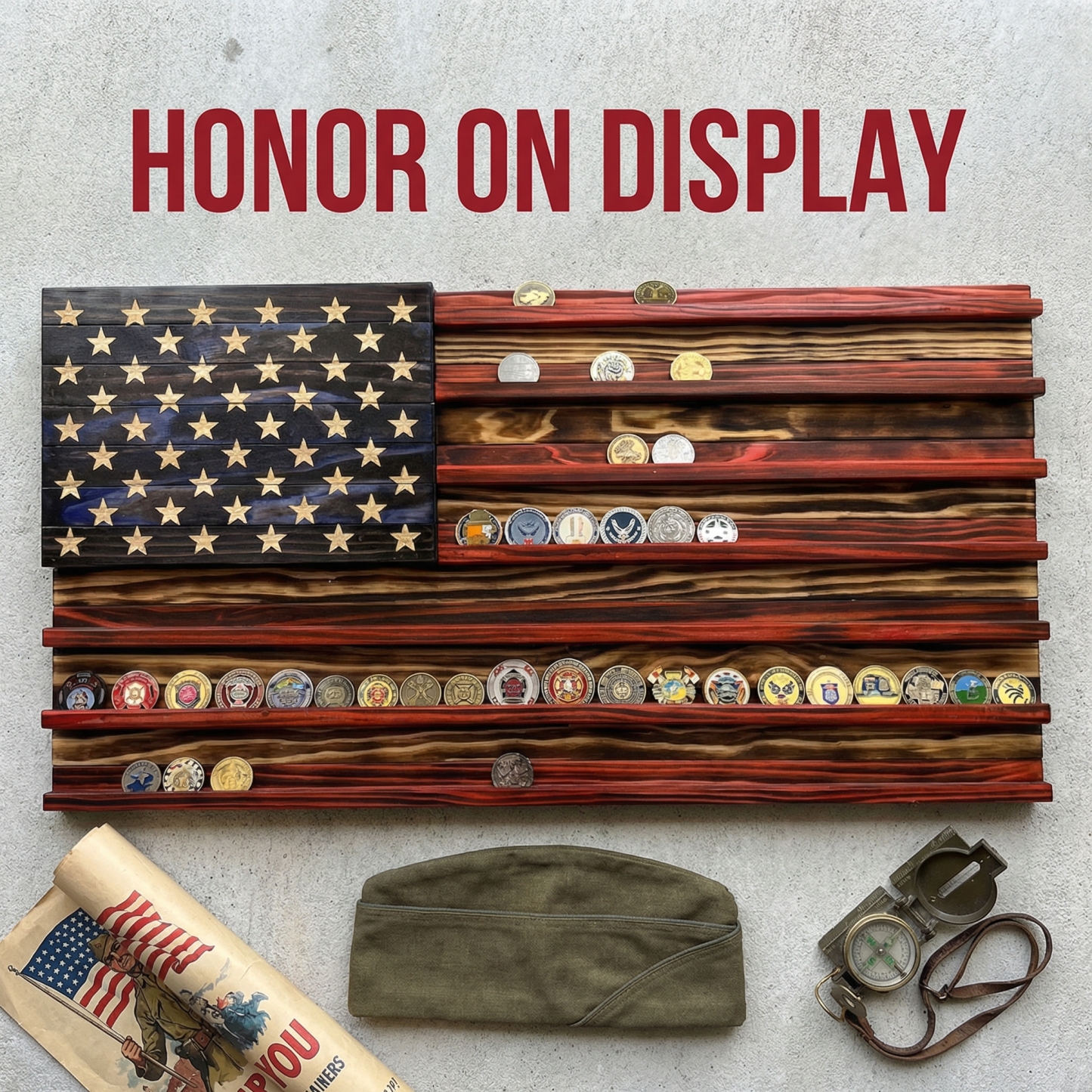 Challenge Coin Display Rack  Designed with an American Flag Motif