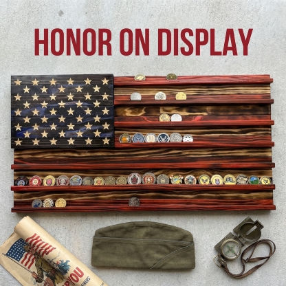 Challenge Coin Display Rack  Designed with an American Flag Motif