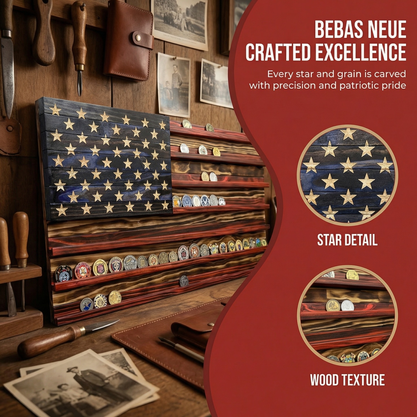 Challenge Coin Display Rack  Designed with an American Flag Motif