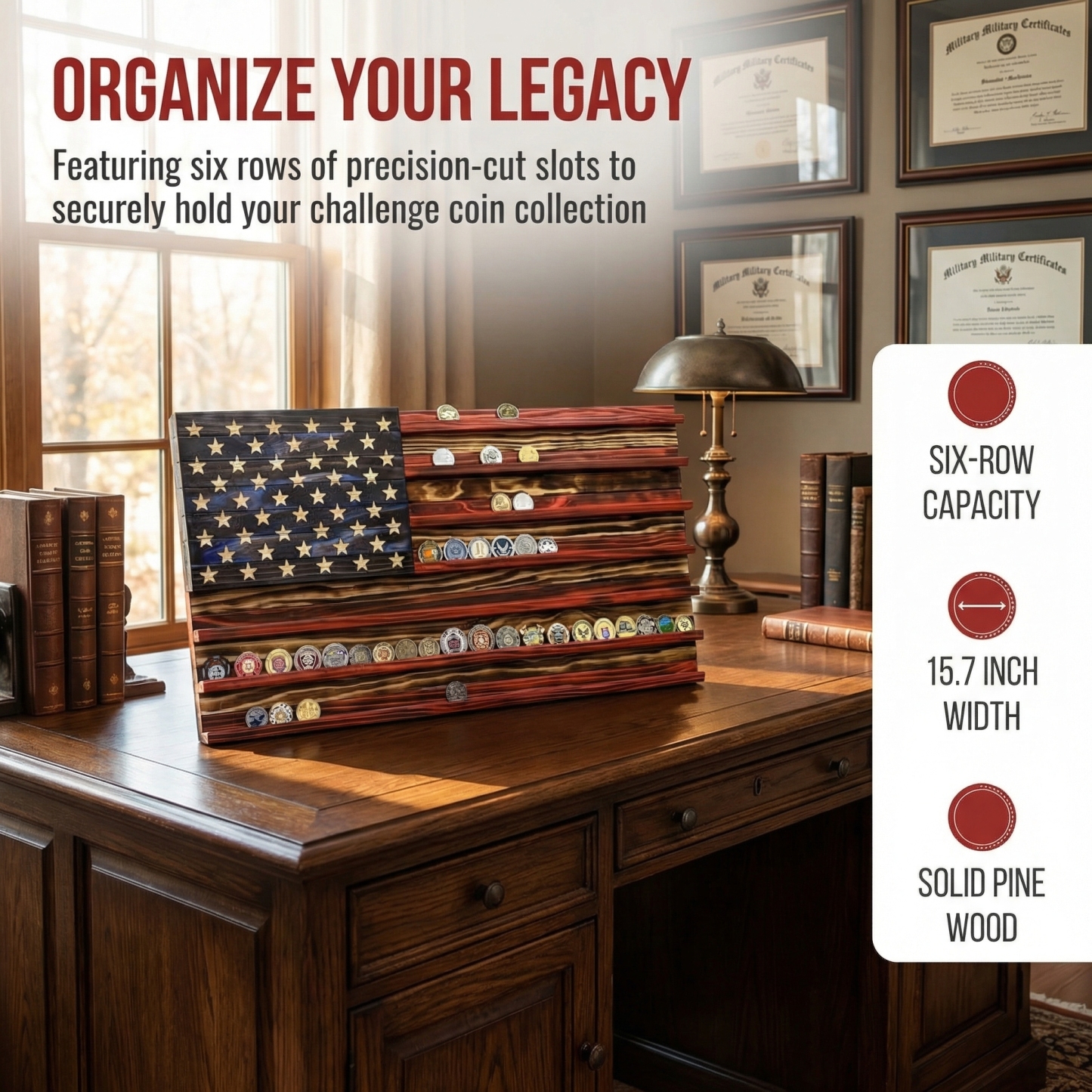 Challenge Coin Display Rack  Designed with an American Flag Motif