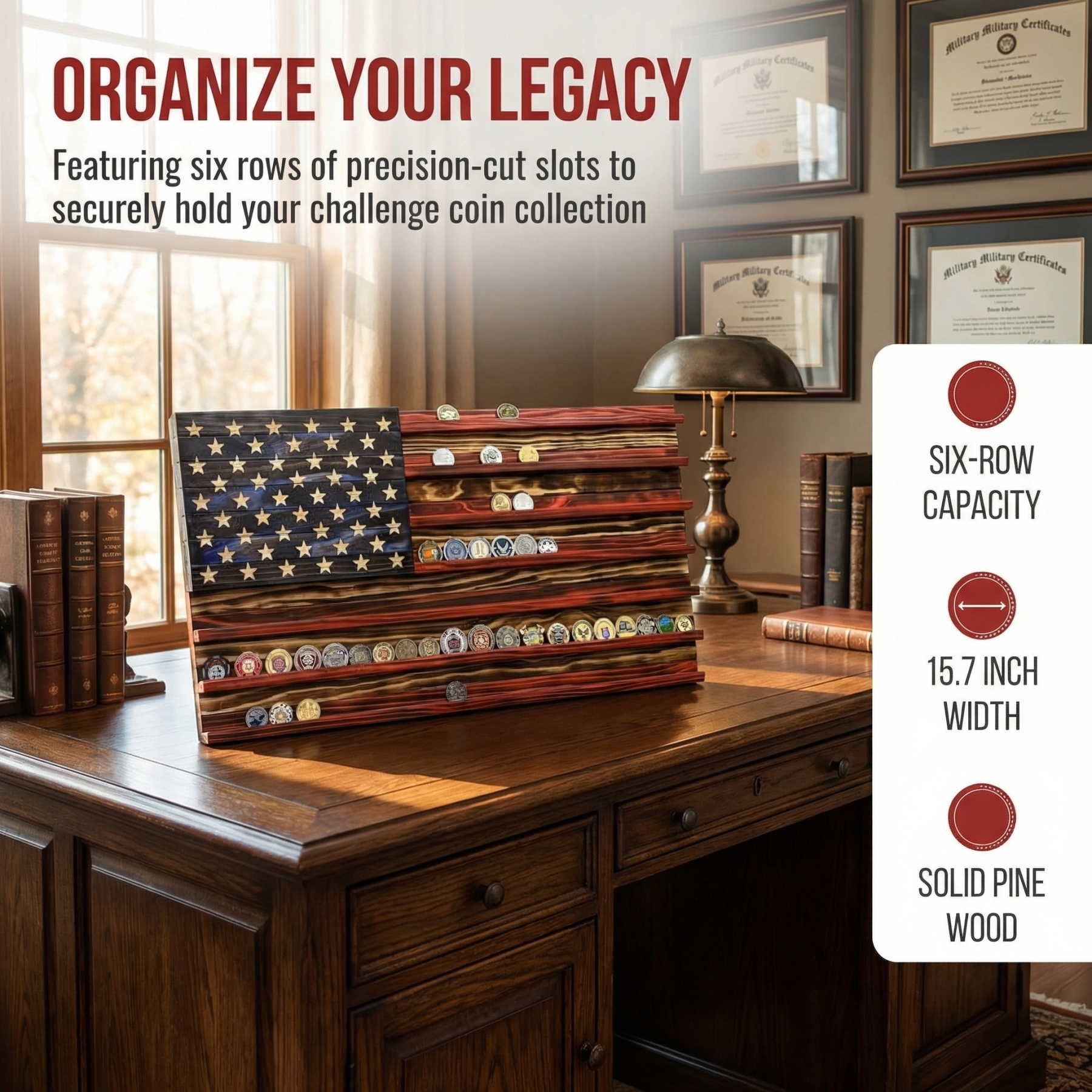 Challenge Coin Display Rack  Designed with an American Flag Motif