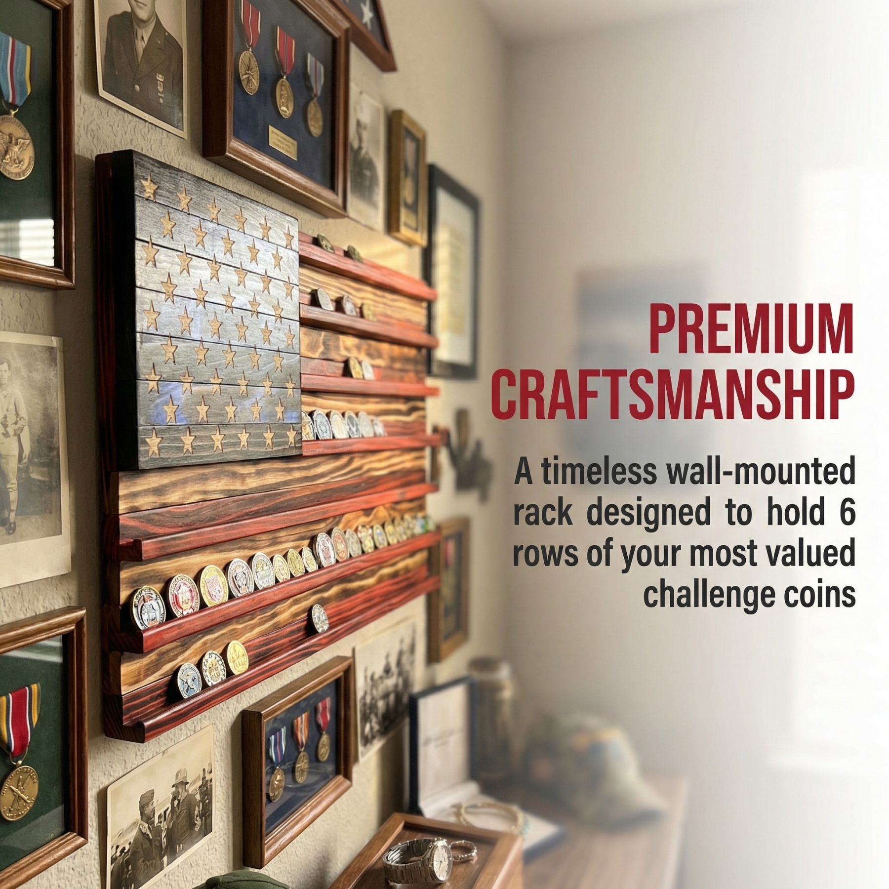 Challenge Coin Display Rack  Designed with an American Flag Motif