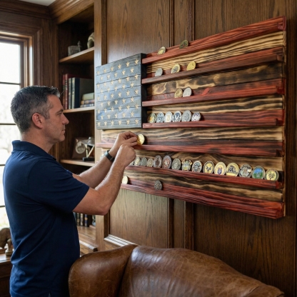 Challenge Coin Display Rack  Designed with an American Flag Motif