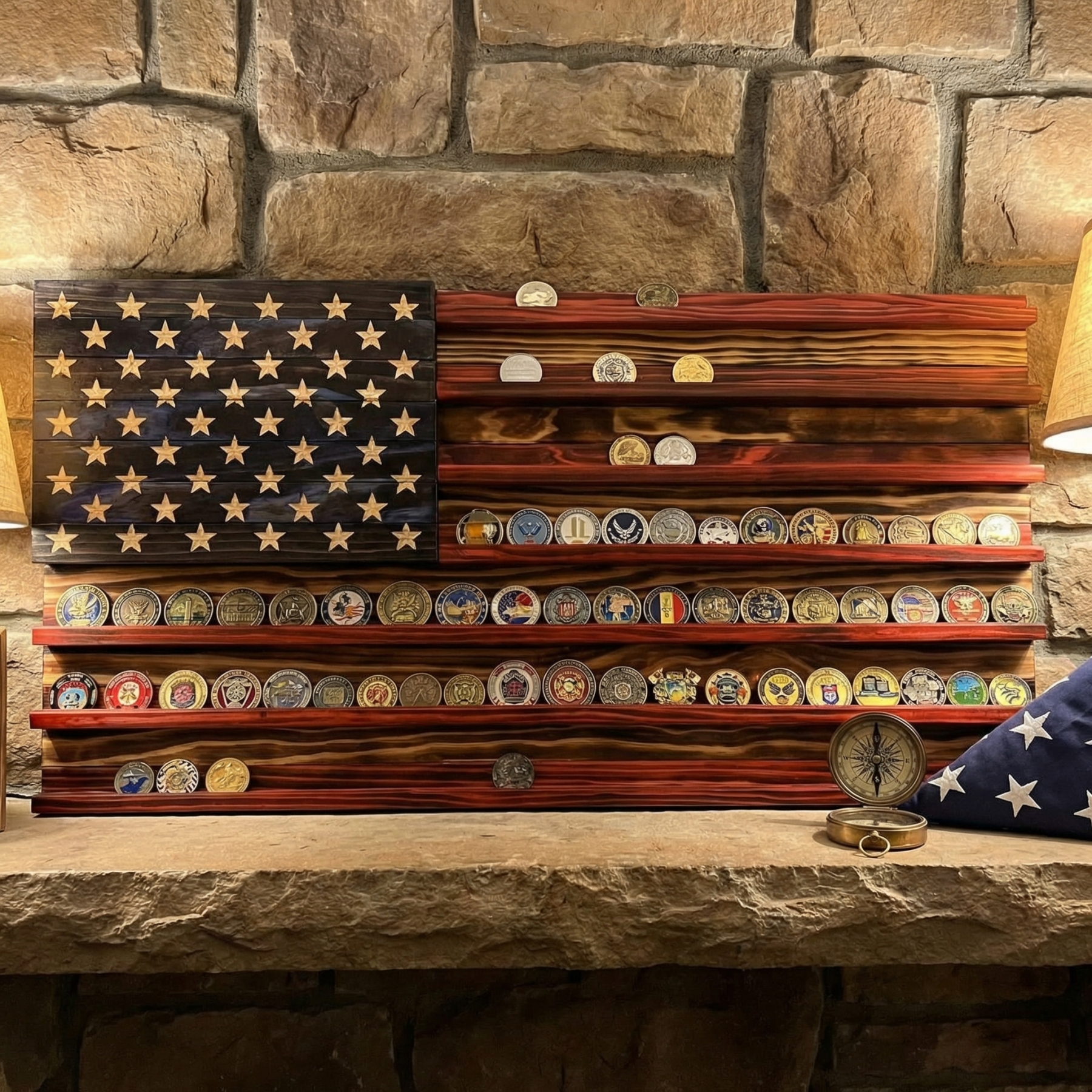 Challenge Coin Display Rack  Designed with an American Flag Motif