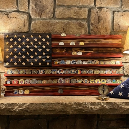 Challenge Coin Display Rack  Designed with an American Flag Motif