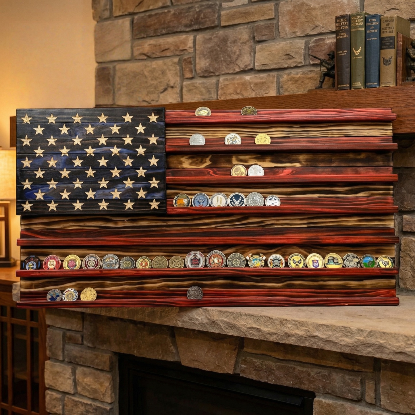 Challenge Coin Display Rack  Designed with an American Flag Motif