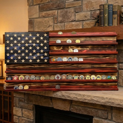 Challenge Coin Display Rack  Designed with an American Flag Motif