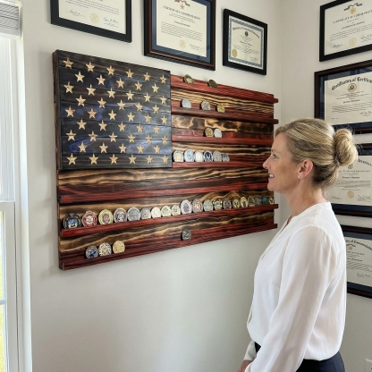 Challenge Coin Display Rack  Designed with an American Flag Motif