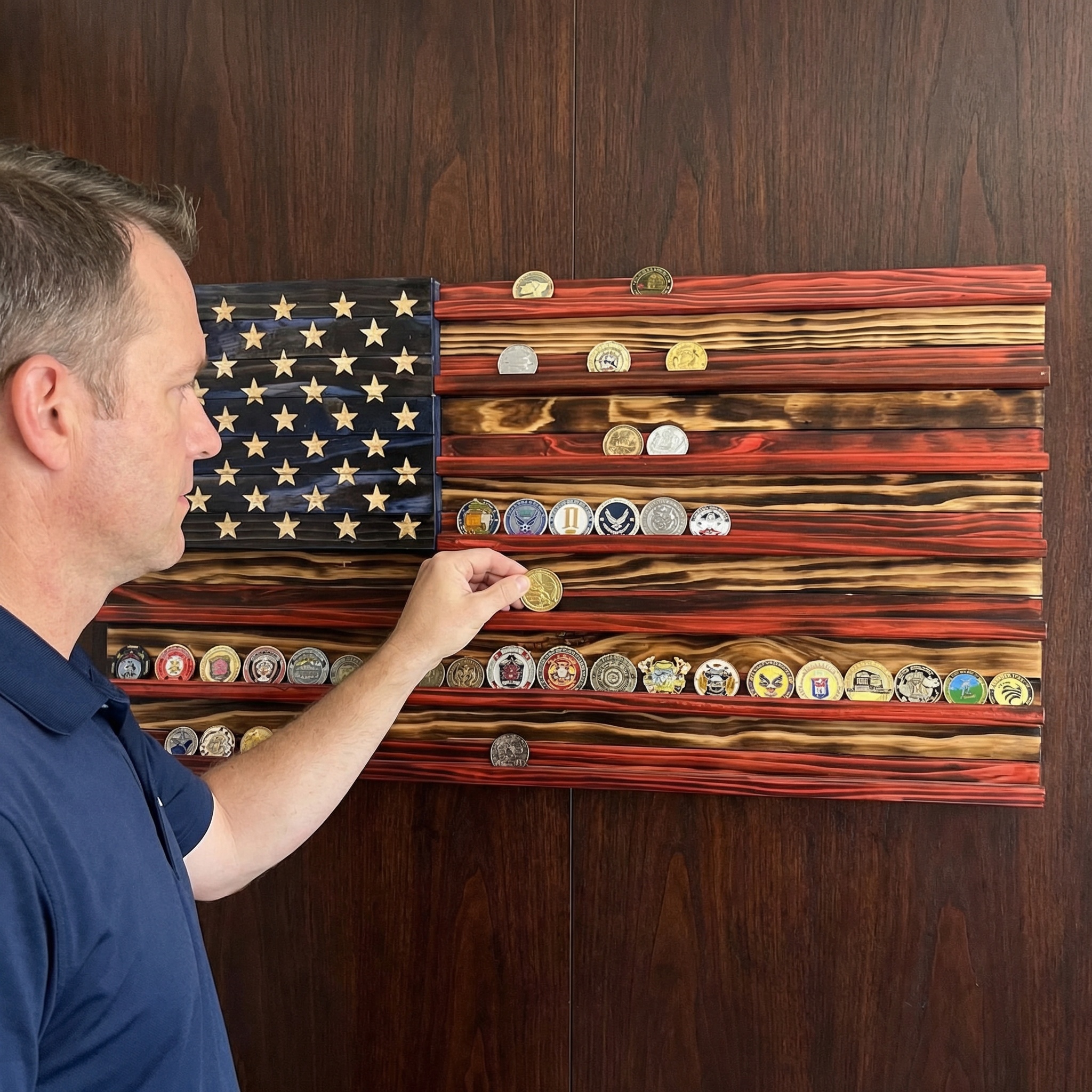 Challenge Coin Display Rack  Designed with an American Flag Motif