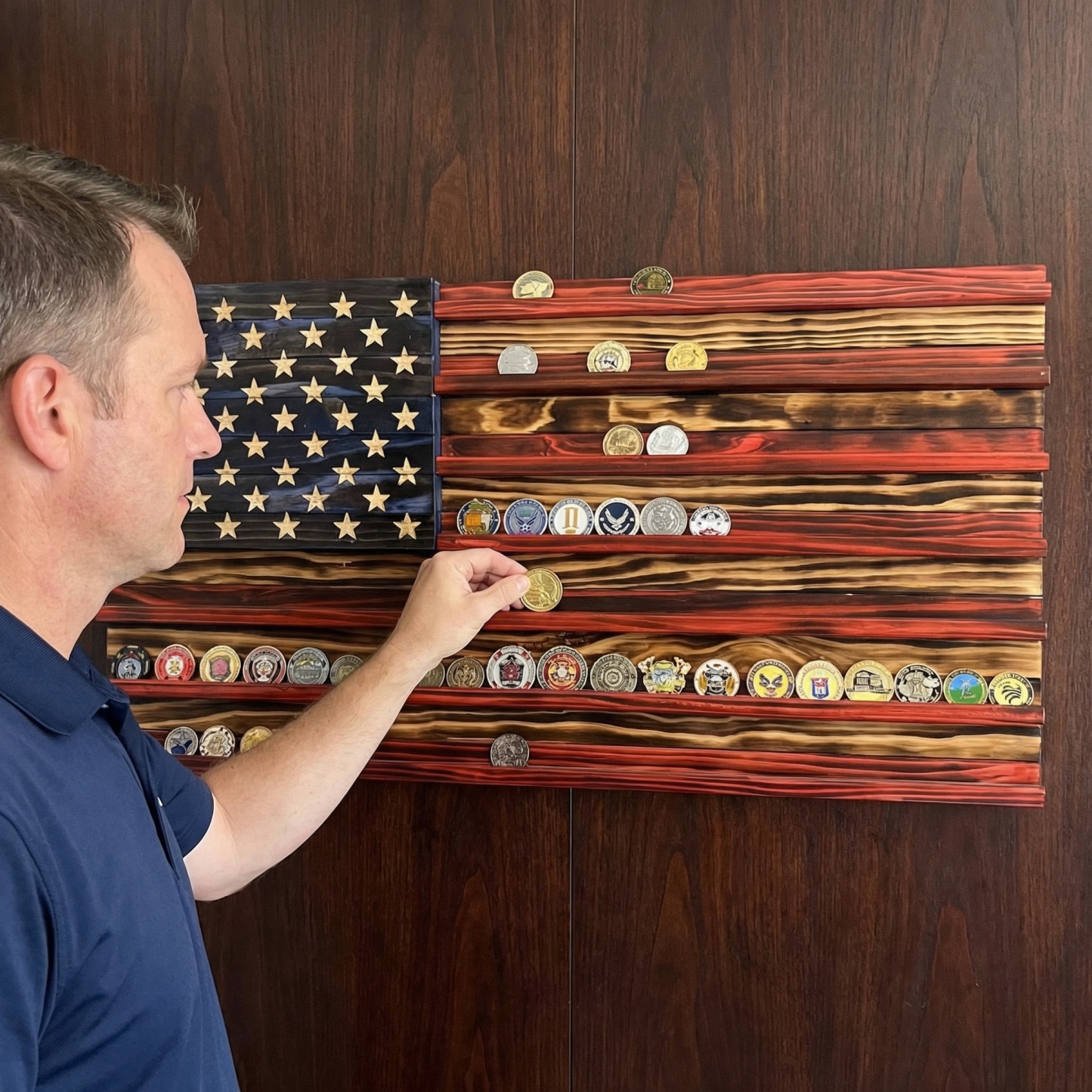 Challenge Coin Display Rack  Designed with an American Flag Motif