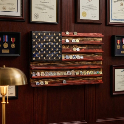 Challenge Coin Display Rack  Designed with an American Flag Motif