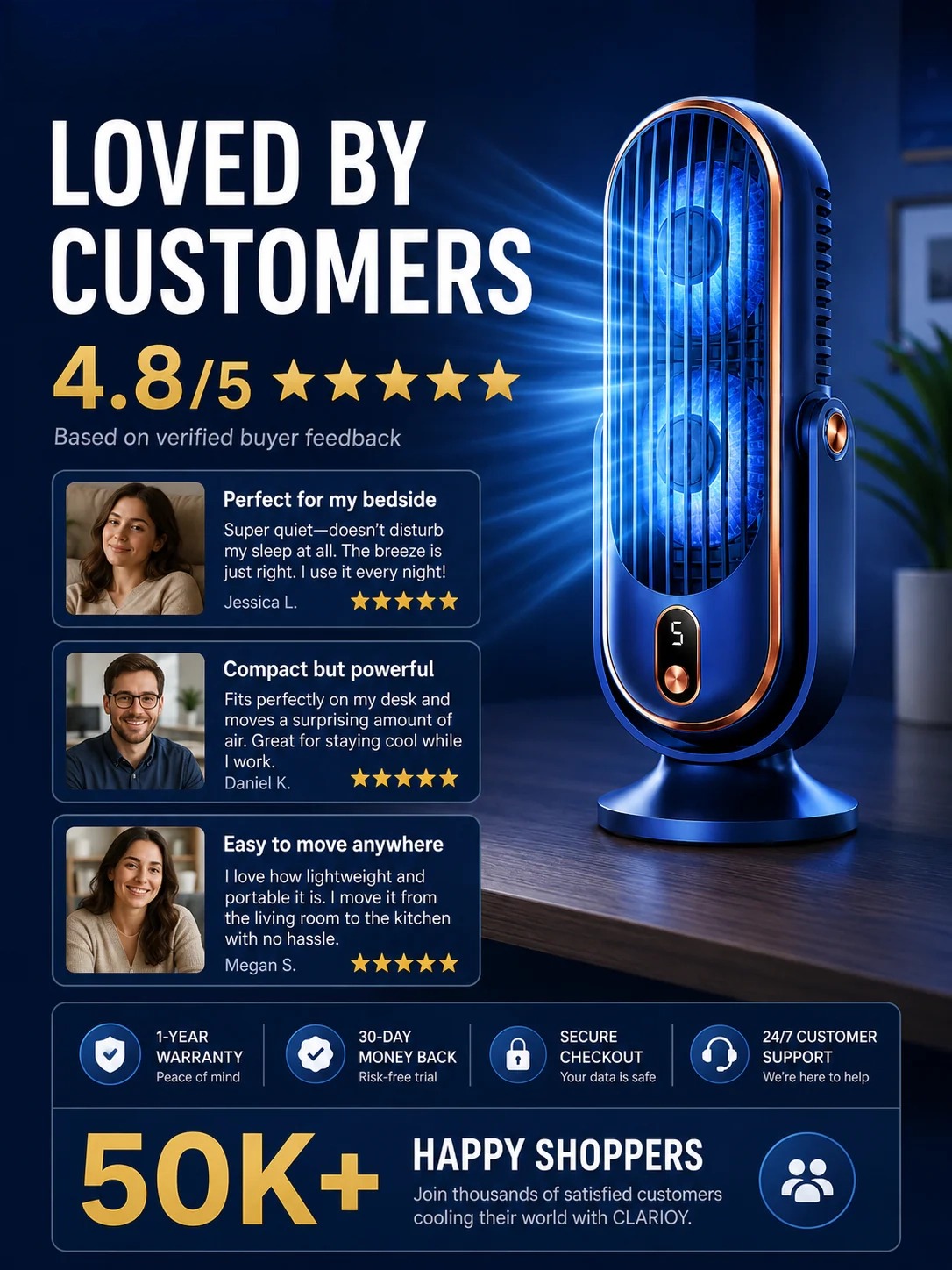 🥳2026 HOT SALE🥳💞50K+ SOLD!💨🌙 50% OFF! Portable Table Fan – 5 speeds, ultra‑quiet, gentle breeze. Perfect for bedroom or office. Stay cool without noise! 😴✨