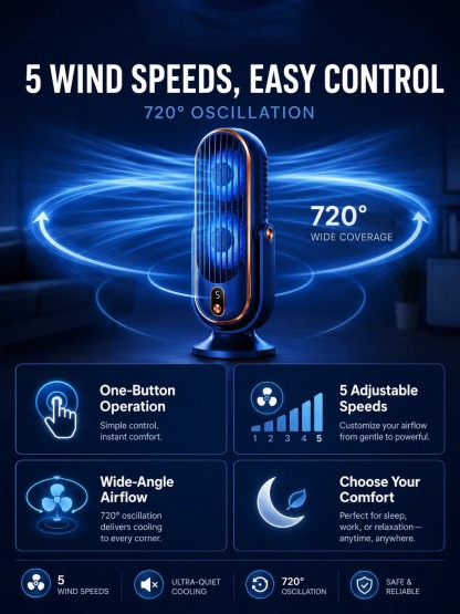 🥳2026 HOT SALE🥳💞50K+ SOLD!💨🌙 50% OFF! Portable Table Fan – 5 speeds, ultra‑quiet, gentle breeze. Perfect for bedroom or office. Stay cool without noise! 😴✨