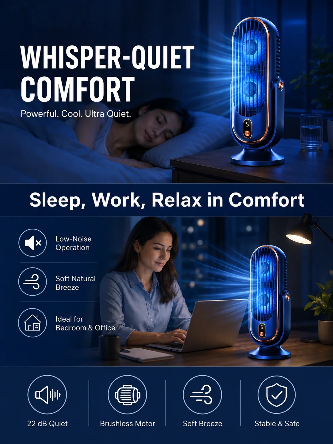 🥳2026 HOT SALE🥳💞50K+ SOLD!💨🌙 50% OFF! Portable Table Fan – 5 speeds, ultra‑quiet, gentle breeze. Perfect for bedroom or office. Stay cool without noise! 😴✨