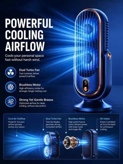 🥳2026 HOT SALE🥳💞50K+ SOLD!💨🌙 50% OFF! Portable Table Fan – 5 speeds, ultra‑quiet, gentle breeze. Perfect for bedroom or office. Stay cool without noise! 😴✨