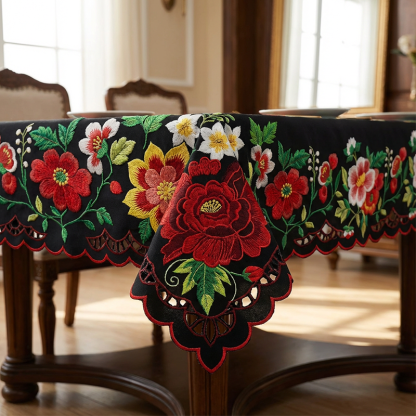 🔥Hot Sale🔥Mexican Floral Tablecloth With Scalloped Edge