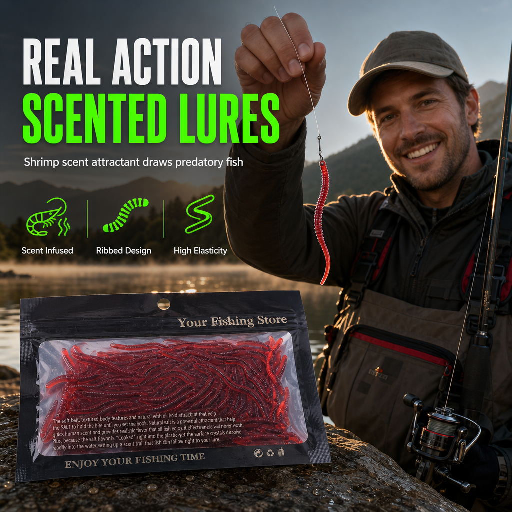 Simulation Earthworm Soft Fishing Lures Shrimp Scented Artificial Worm Baits