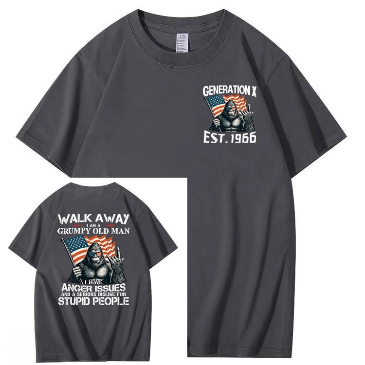 Walk Away I Am A Grumpy Old Man America BigFoot Gen X 100% Cotton T-Shirt