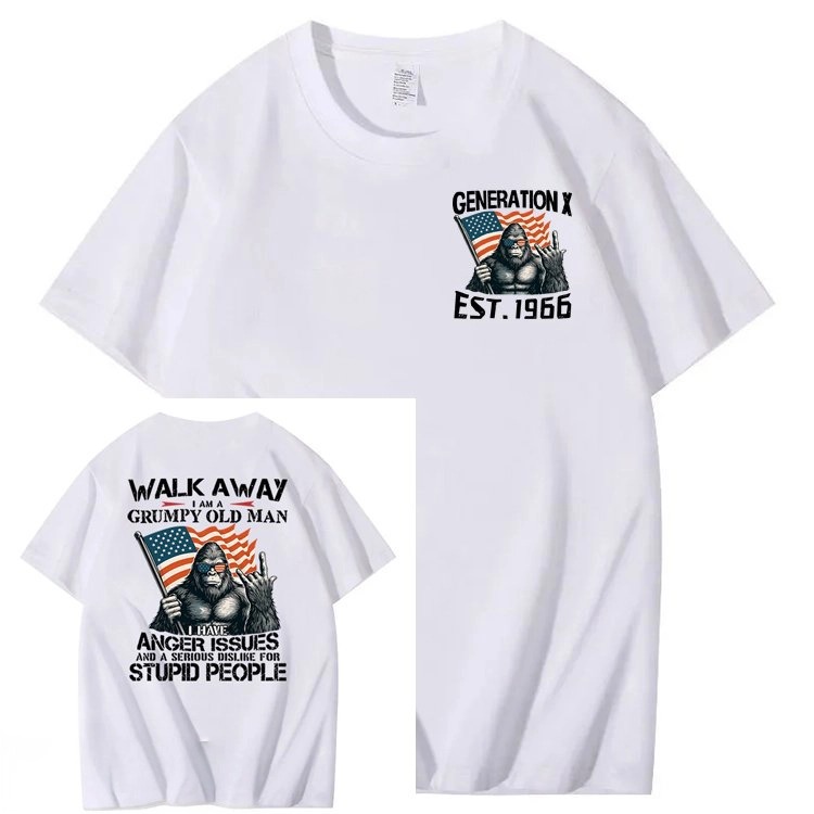 Walk Away I Am A Grumpy Old Man America BigFoot Gen X 100% Cotton T-Shirt