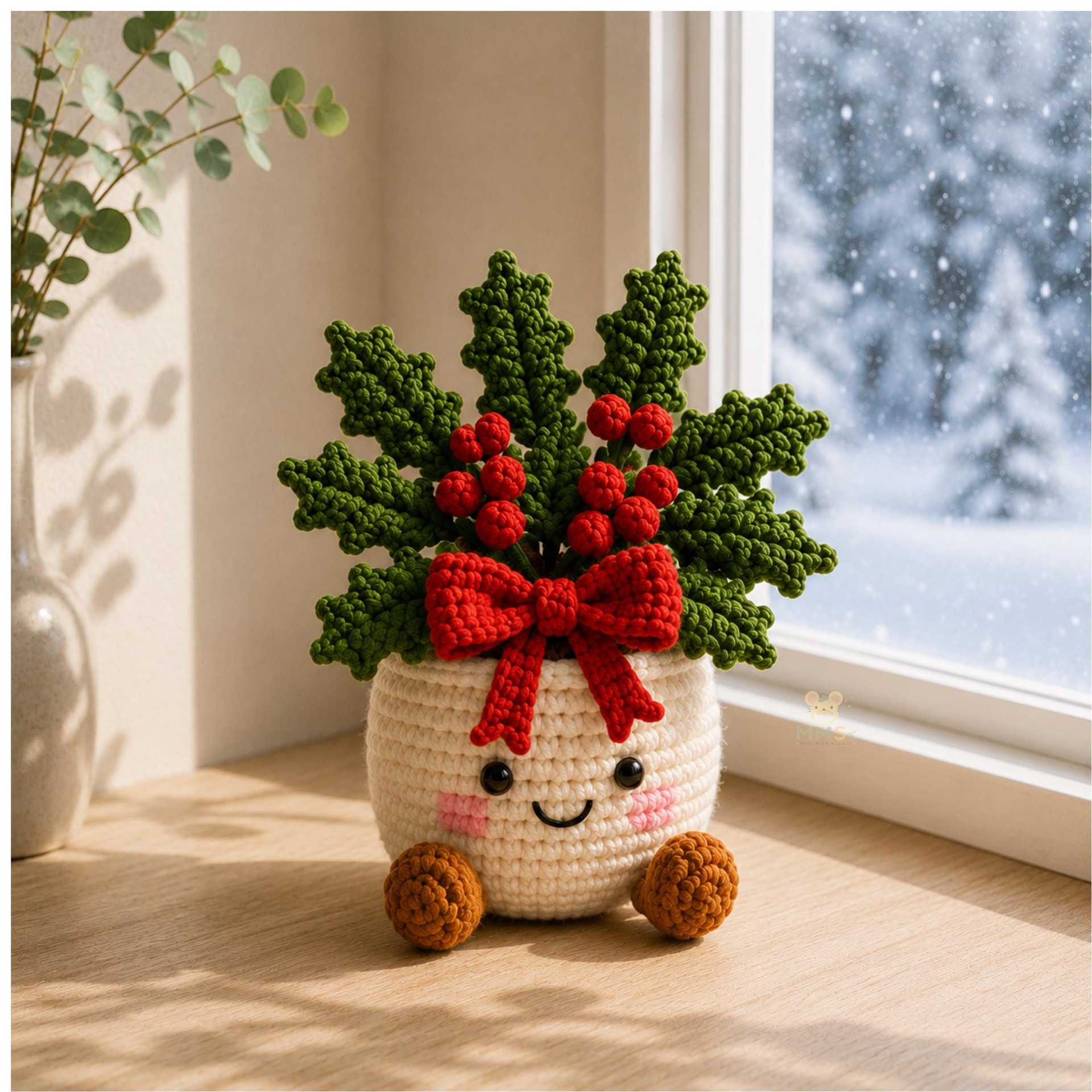Handmade Crochet Christmas Plant Pot – Cute Holiday Decor with Christmas Tree, Poinsettia, Candy Cane & Snowman